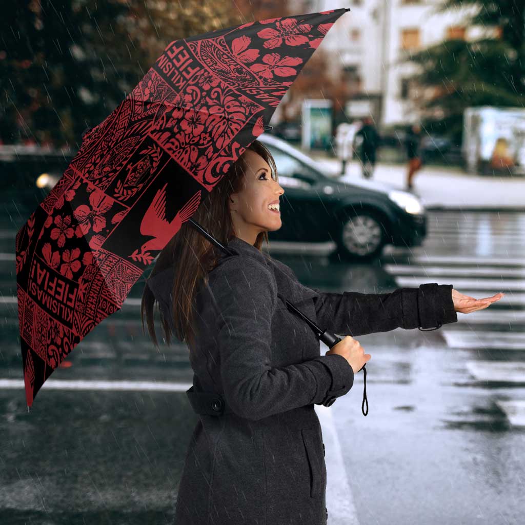 Black Tonga Kilisimasi Fiefia Umbrella Pacific Patchwork Xmas Vibes - Polynesian Pride
