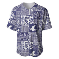 Blue Tonga Kilisimasi Fiefia Baseball Jersey Pacific Patchwork Xmas Vibes - Polynesian Pride