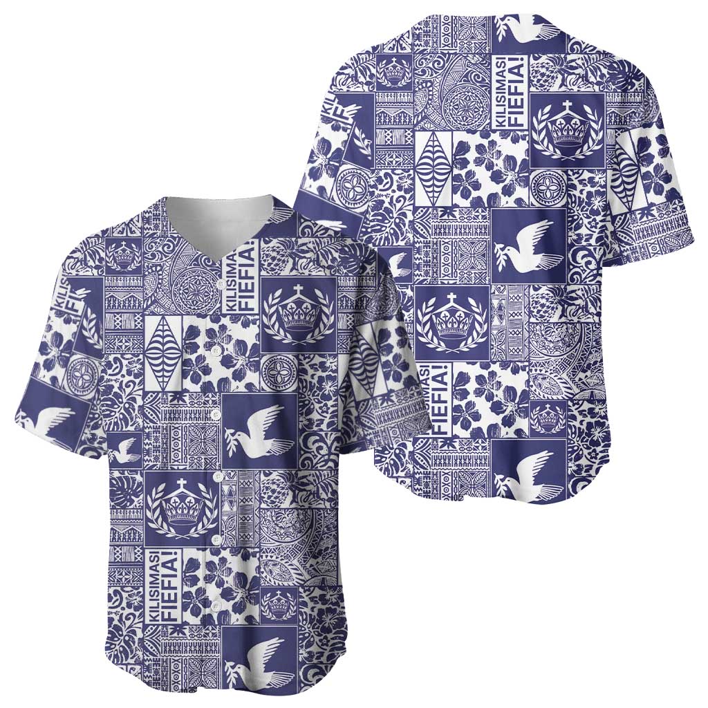 Blue Tonga Kilisimasi Fiefia Baseball Jersey Pacific Patchwork Xmas Vibes - Polynesian Pride