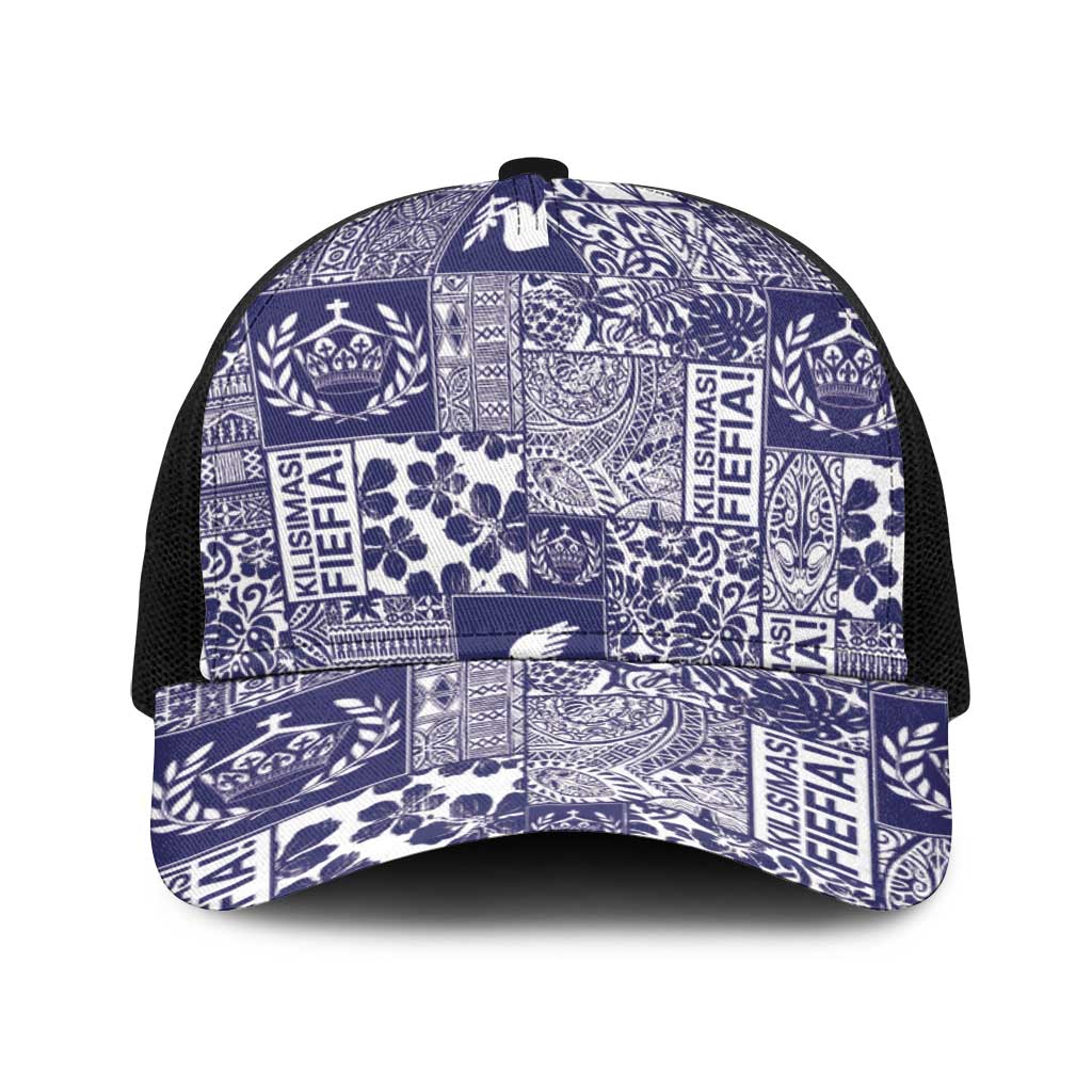 Blue Tonga Kilisimasi Fiefia Baseball Net Cap Pacific Patchwork Xmas Vibes - Polynesian Pride