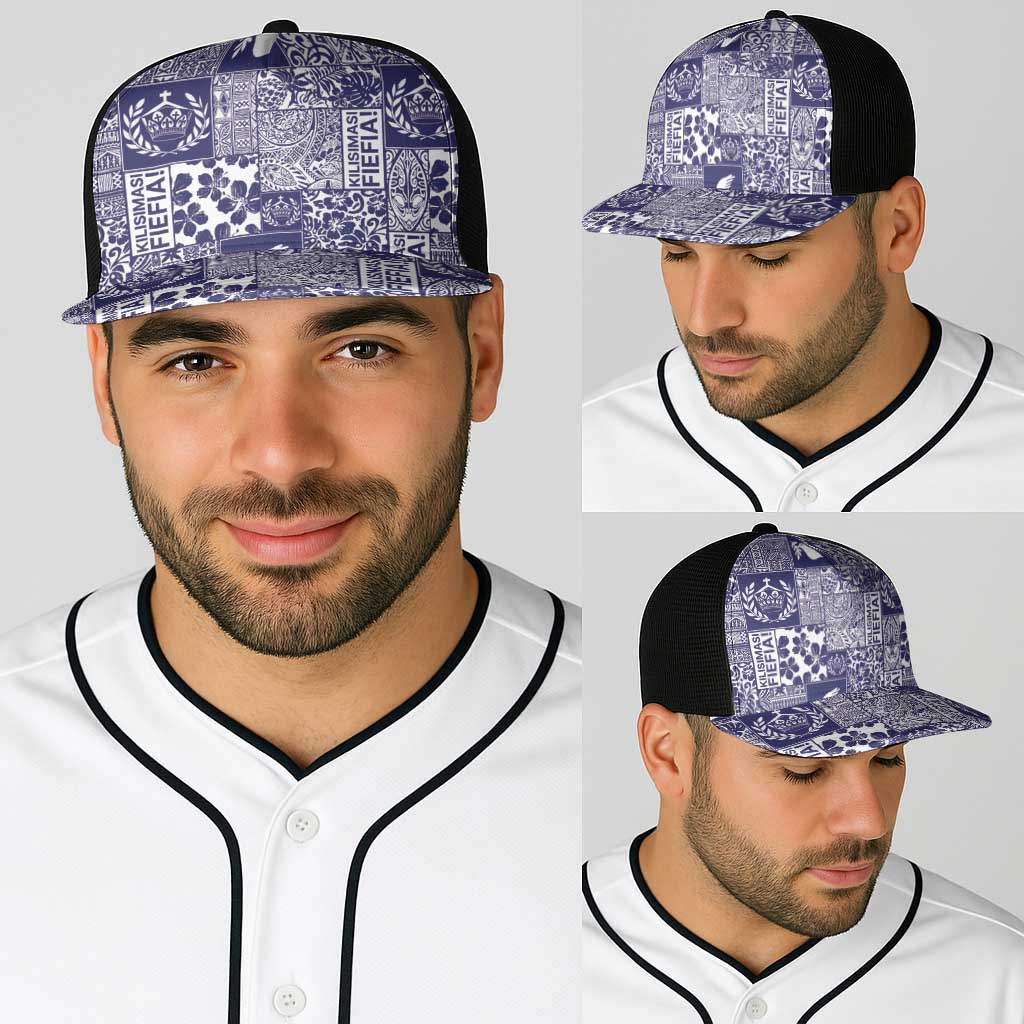 Blue Tonga Kilisimasi Fiefia Baseball Net Cap Pacific Patchwork Xmas Vibes - Polynesian Pride