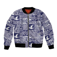 Blue Tonga Kilisimasi Fiefia Bomber Jacket Pacific Patchwork Xmas Vibes LT9 Unisex Blue - Polynesian Pride