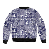Blue Tonga Kilisimasi Fiefia Bomber Jacket Pacific Patchwork Xmas Vibes LT9 - Polynesian Pride