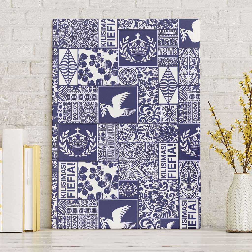 Blue Tonga Kilisimasi Fiefia Canvas Wall Art Pacific Patchwork Xmas Vibes - Polynesian Pride