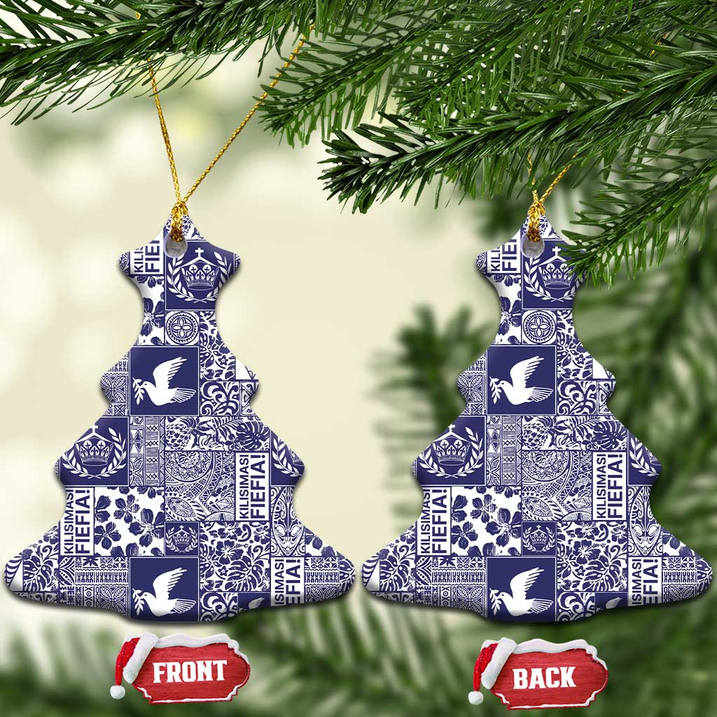 Blue Tonga Kilisimasi Fiefia Ceramic Ornament Pacific Patchwork Xmas Vibes - Polynesian Pride
