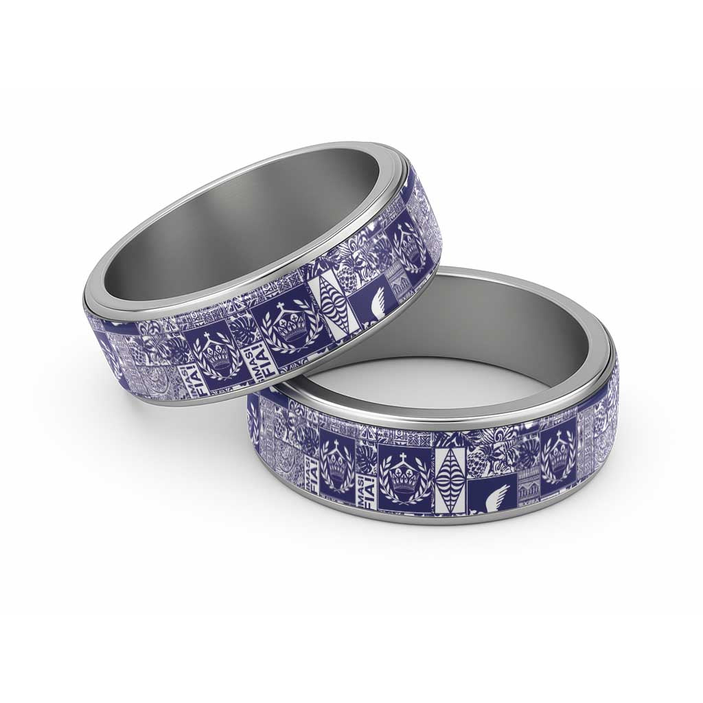 Blue Tonga Kilisimasi Fiefia Classic Ring Pacific Patchwork Xmas Vibes - Polynesian Pride