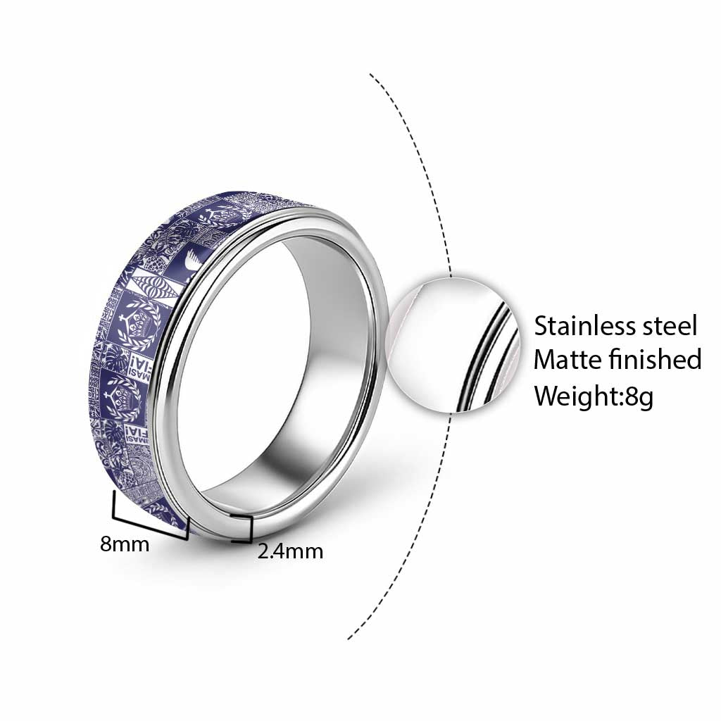 Blue Tonga Kilisimasi Fiefia Classic Ring Pacific Patchwork Xmas Vibes - Polynesian Pride