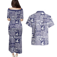 Blue Tonga Kilisimasi Fiefia Couples Matching Puletasi and Hawaiian Shirt Pacific Patchwork Xmas Vibes - Polynesian Pride