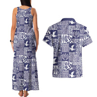 Blue Tonga Kilisimasi Fiefia Couples Matching Tank Maxi Dress and Hawaiian Shirt Pacific Patchwork Xmas Vibes - Polynesian Pride