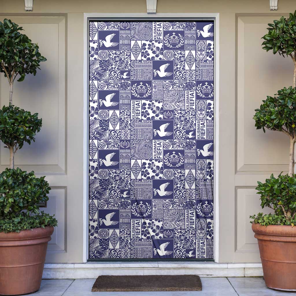 Blue Tonga Kilisimasi Fiefia Door Cover Pacific Patchwork Xmas Vibes LT9 Blue - Polynesian Pride