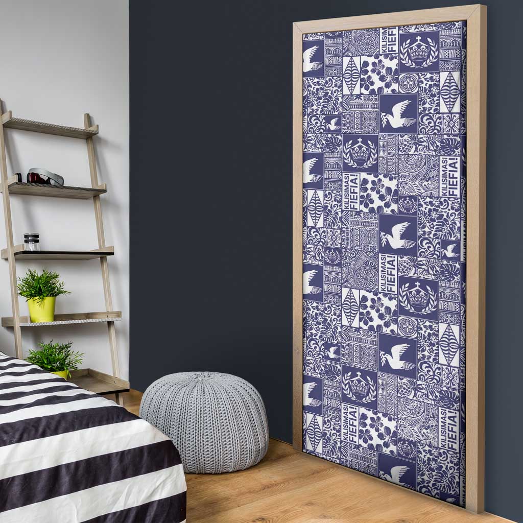 Blue Tonga Kilisimasi Fiefia Door Cover Pacific Patchwork Xmas Vibes - Polynesian Pride