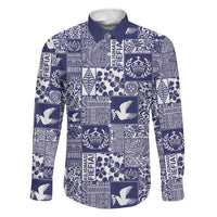 Blue Tonga Kilisimasi Fiefia Family Matching Mermaid Dress and Hawaiian Shirt Pacific Patchwork Xmas Vibes LT9 Dad's Shirt - Long Sleeve Blue - Polynesian Pride