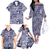 Blue Tonga Kilisimasi Fiefia Family Matching Off The Shoulder Long Sleeve Dress and Hawaiian Shirt Pacific Patchwork Xmas Vibes LT9 - Polynesian Pride