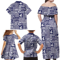 Blue Tonga Kilisimasi Fiefia Family Matching Off Shoulder Maxi Dress and Hawaiian Shirt Pacific Patchwork Xmas Vibes LT9 - Polynesian Pride