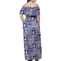 Blue Tonga Kilisimasi Fiefia Family Matching Off Shoulder Maxi Dress and Hawaiian Shirt Pacific Patchwork Xmas Vibes LT9 - Polynesian Pride