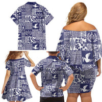 Blue Tonga Kilisimasi Fiefia Family Matching Off Shoulder Short Dress and Hawaiian Shirt Pacific Patchwork Xmas Vibes LT9 - Polynesian Pride