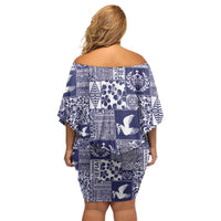 Blue Tonga Kilisimasi Fiefia Family Matching Off Shoulder Short Dress and Hawaiian Shirt Pacific Patchwork Xmas Vibes LT9 - Polynesian Pride