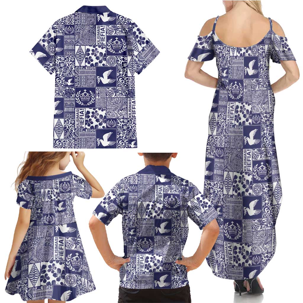 Blue Tonga Kilisimasi Fiefia Family Matching Summer Maxi Dress and Hawaiian Shirt Pacific Patchwork Xmas Vibes LT9 - Polynesian Pride
