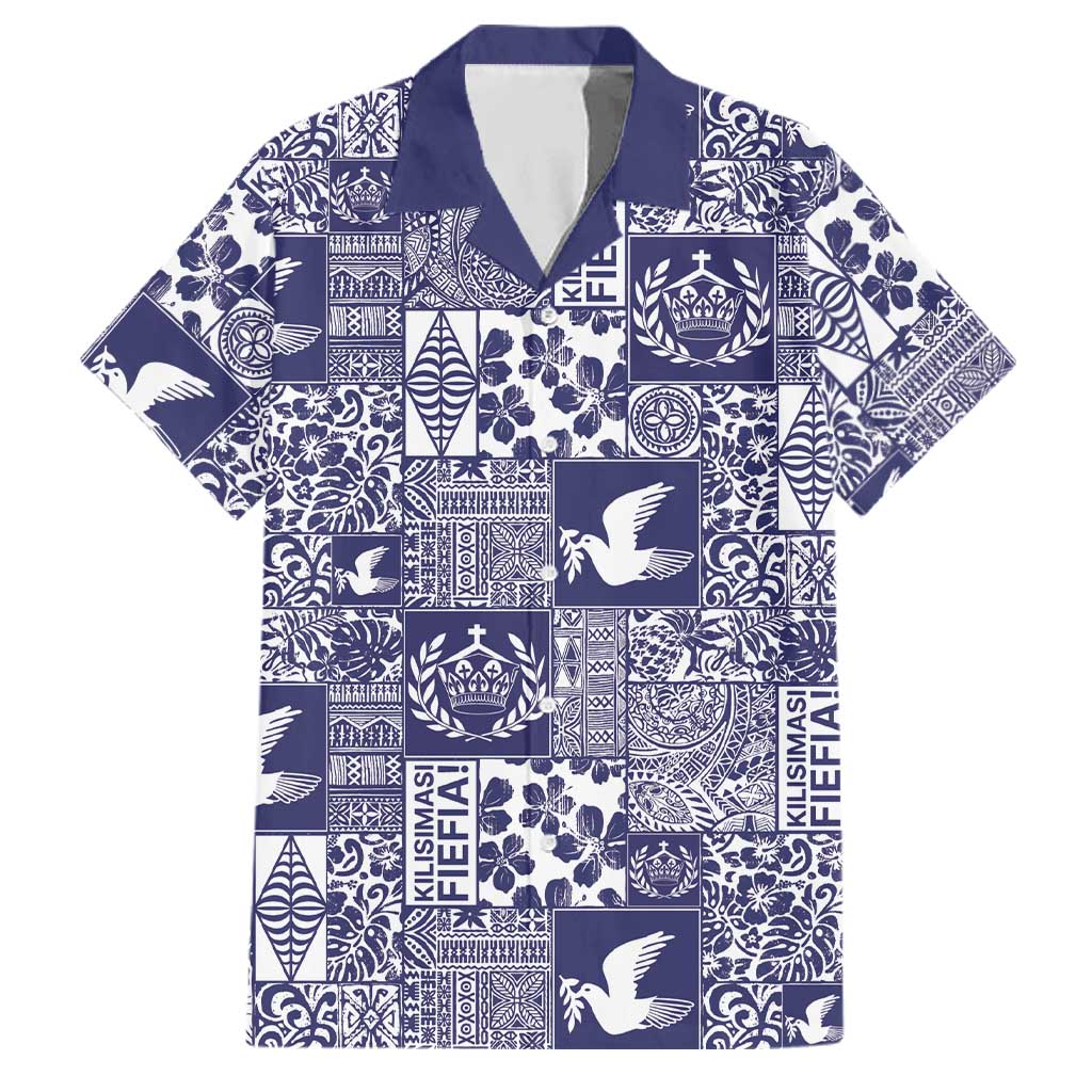 Blue Tonga Kilisimasi Fiefia Family Matching Summer Maxi Dress and Hawaiian Shirt Pacific Patchwork Xmas Vibes LT9 Dad's Shirt - Short Sleeve Blue - Polynesian Pride
