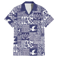 Blue Tonga Kilisimasi Fiefia Family Matching Tank Maxi Dress and Hawaiian Shirt Pacific Patchwork Xmas Vibes LT9 Dad's Shirt - Short Sleeve Blue - Polynesian Pride