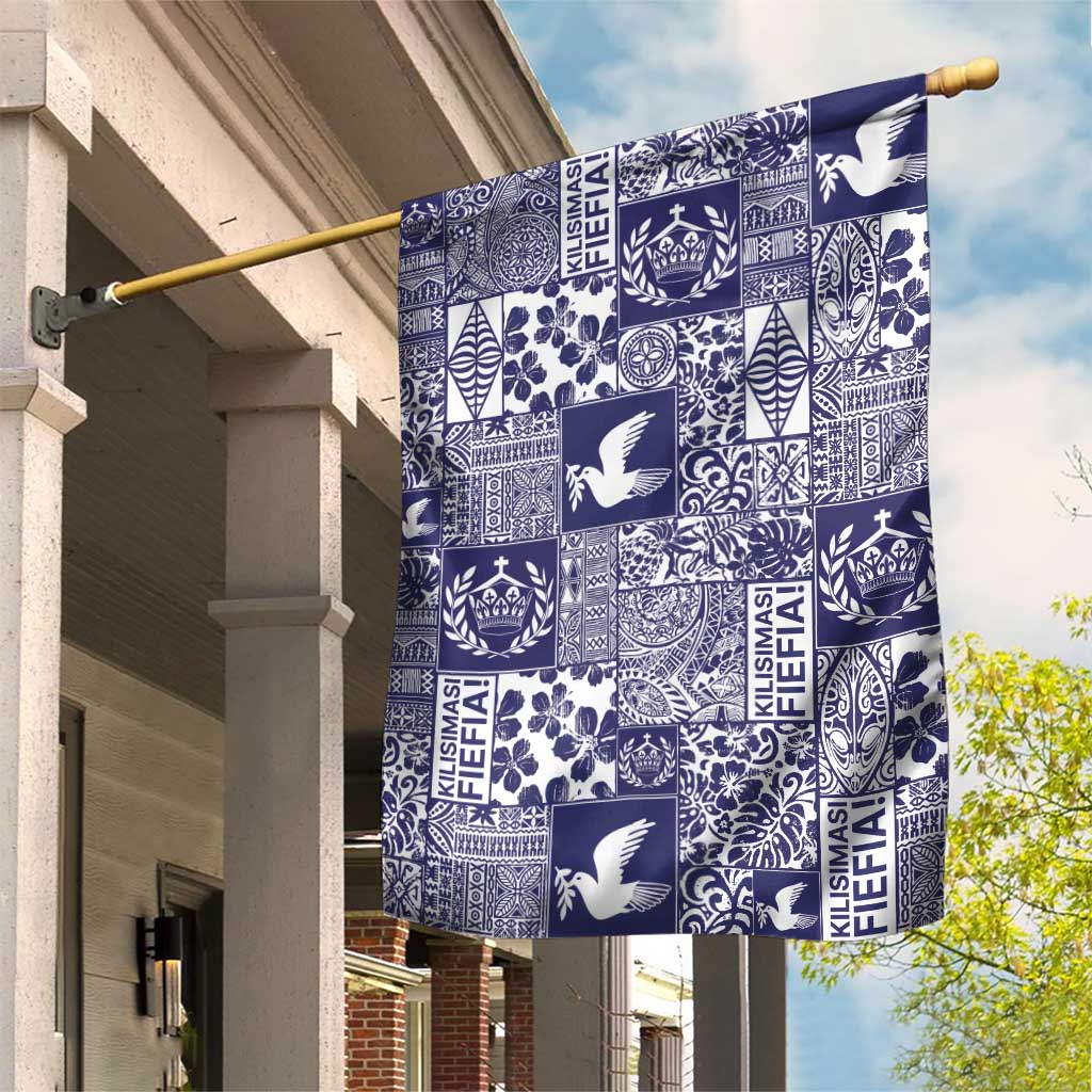Blue Tonga Kilisimasi Fiefia Garden Flag Pacific Patchwork Xmas Vibes - Polynesian Pride