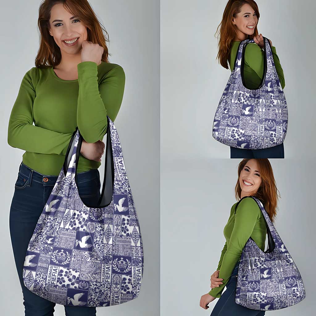 Blue Tonga Kilisimasi Fiefia Grocery Bag Pacific Patchwork Xmas Vibes - Polynesian Pride