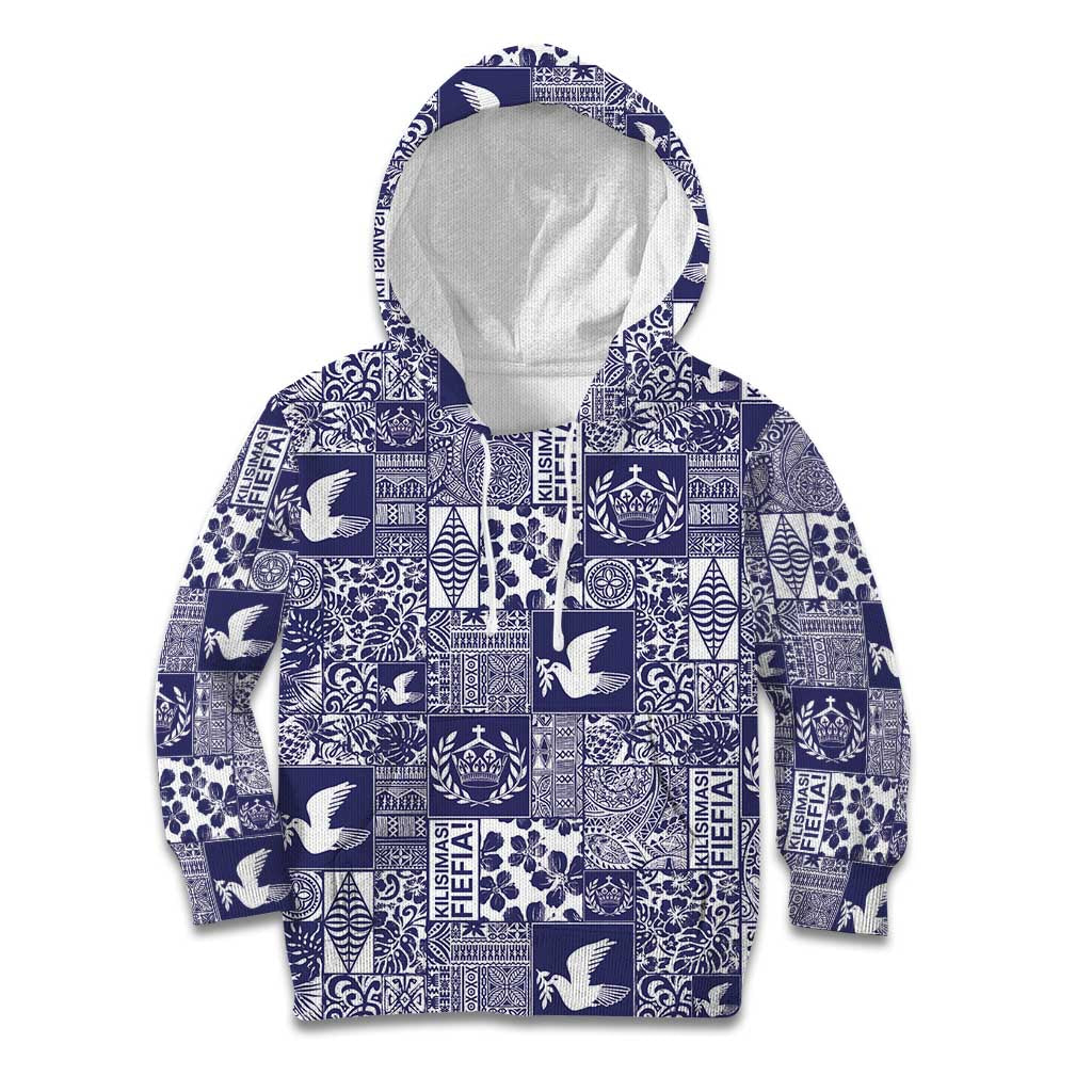 Blue Tonga Kilisimasi Fiefia Kid Hoodie Pacific Patchwork Xmas Vibes LT9 Hoodie Blue - Polynesian Pride
