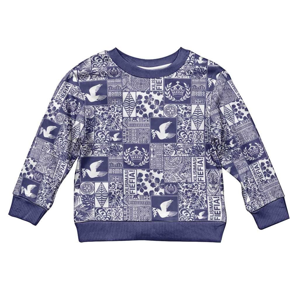 Blue Tonga Kilisimasi Fiefia Kid Ugly Christmas Sweater Pacific Patchwork Xmas Vibes - Polynesian Pride