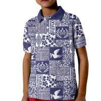 Blue Tonga Kilisimasi Fiefia Kid Polo Shirt Pacific Patchwork Xmas Vibes - Polynesian Pride