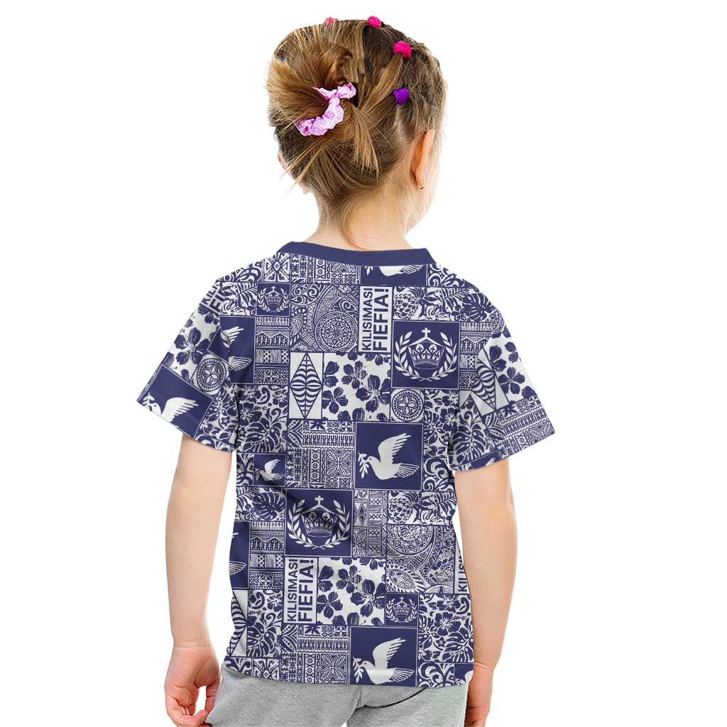 Blue Tonga Kilisimasi Fiefia Kid T Shirt Pacific Patchwork Xmas Vibes - Polynesian Pride