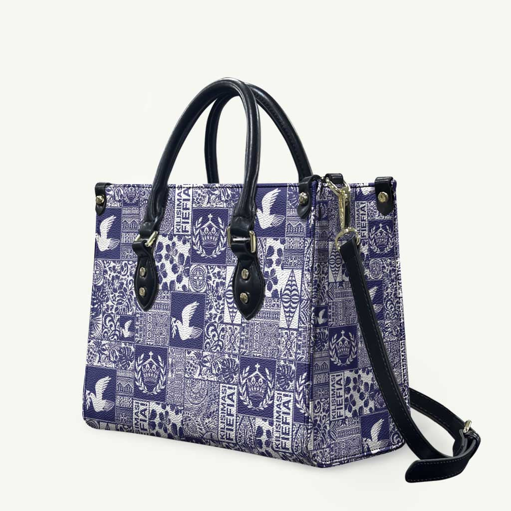 Blue Tonga Kilisimasi Fiefia Leather Bag Pacific Patchwork Xmas Vibes - Polynesian Pride