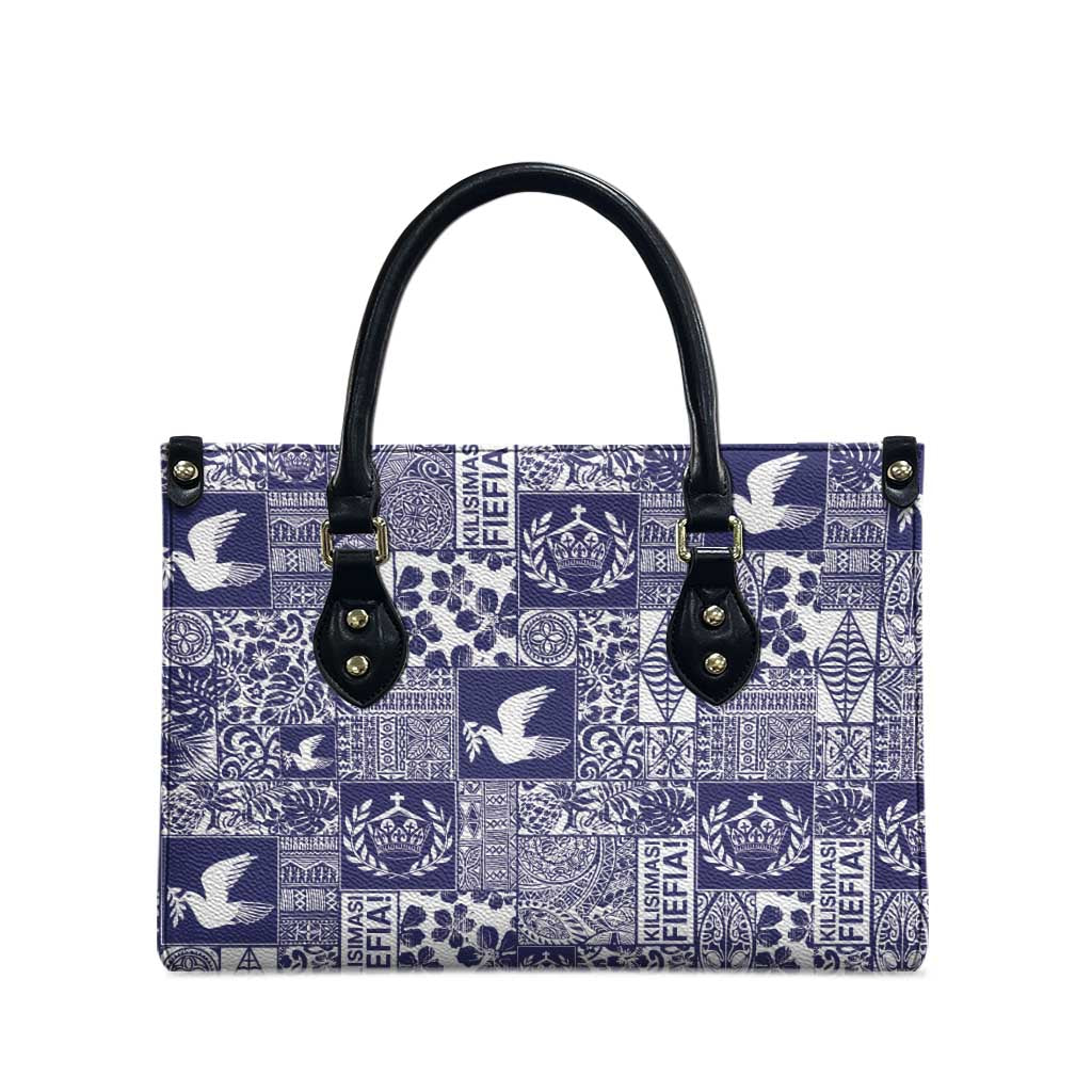 Blue Tonga Kilisimasi Fiefia Leather Bag Pacific Patchwork Xmas Vibes - Polynesian Pride