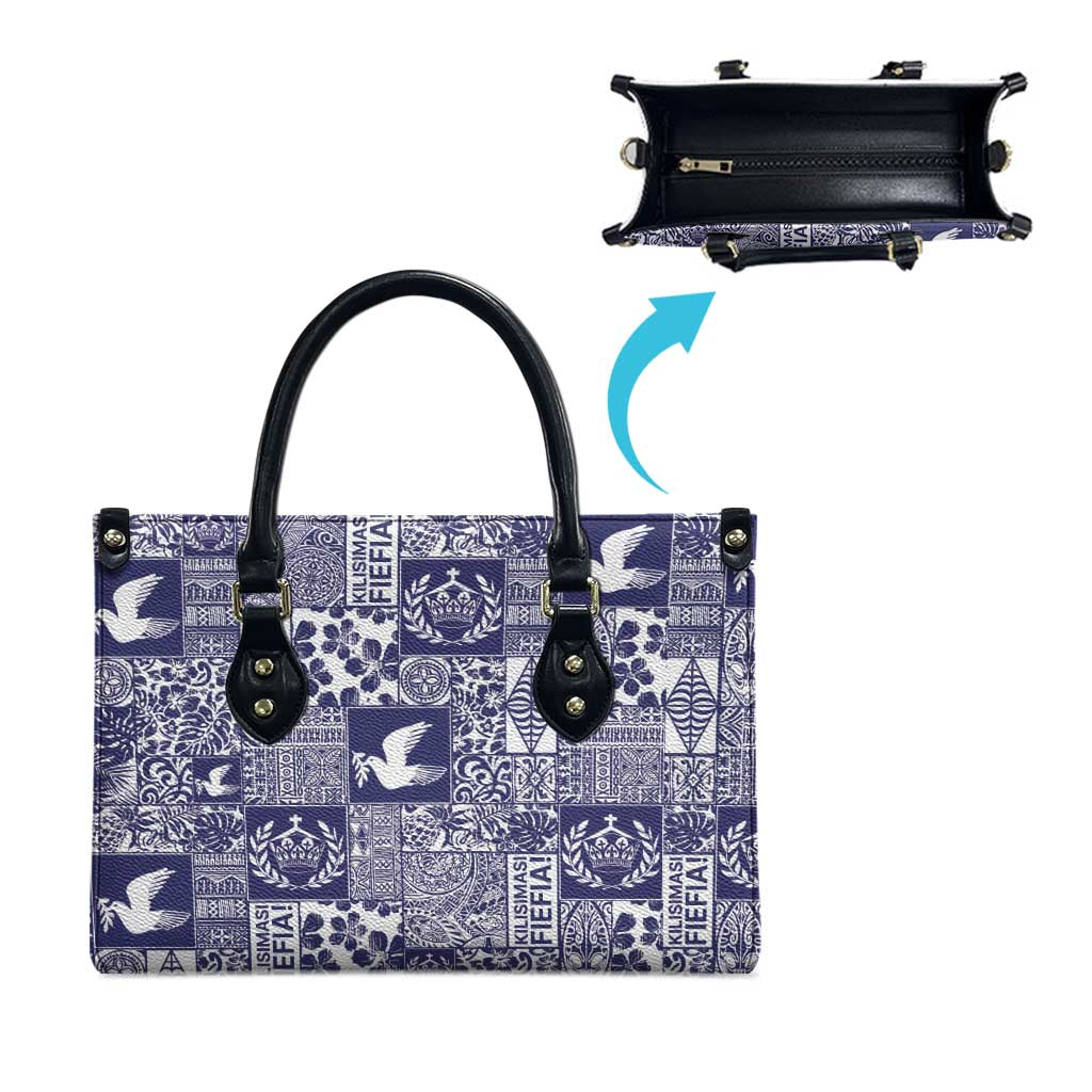 Blue Tonga Kilisimasi Fiefia Leather Bag Pacific Patchwork Xmas Vibes - Polynesian Pride