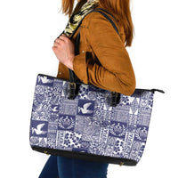 Blue Tonga Kilisimasi Fiefia Leather Tote Bag Pacific Patchwork Xmas Vibes - Polynesian Pride