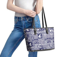 Blue Tonga Kilisimasi Fiefia Leather Tote Bag Pacific Patchwork Xmas Vibes - Polynesian Pride
