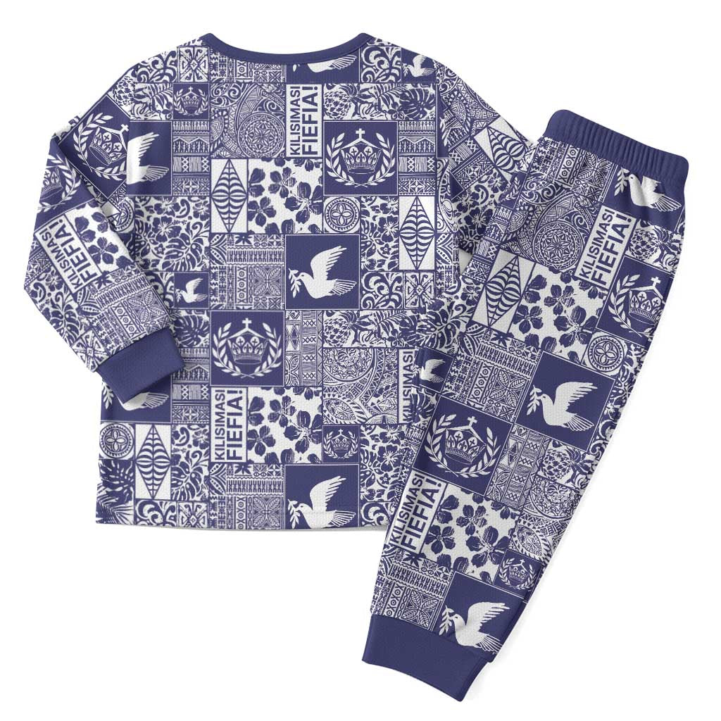 Blue Tonga Kilisimasi Fiefia Christmas Pajama Set Pacific Patchwork Xmas Vibes - Polynesian Pride