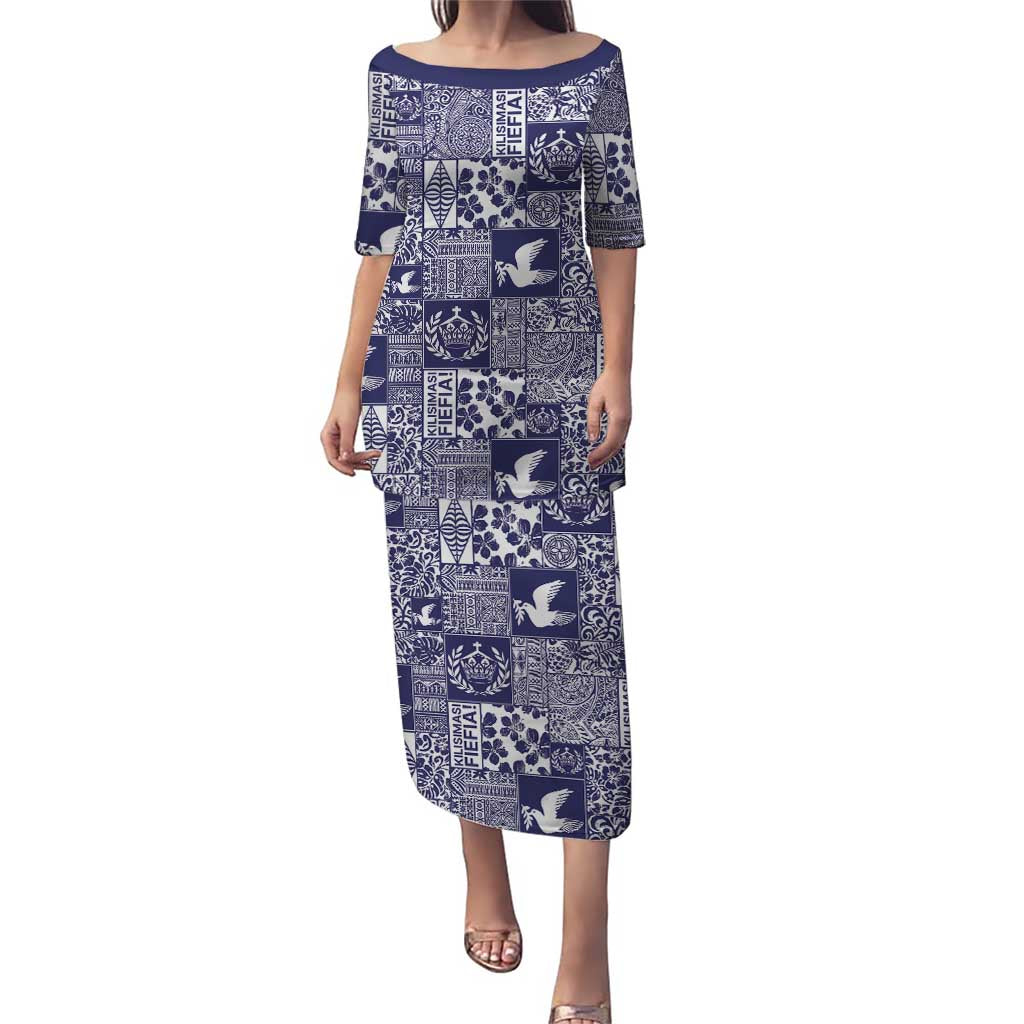 Blue Tonga Kilisimasi Fiefia Puletasi Pacific Patchwork Xmas Vibes - Polynesian Pride