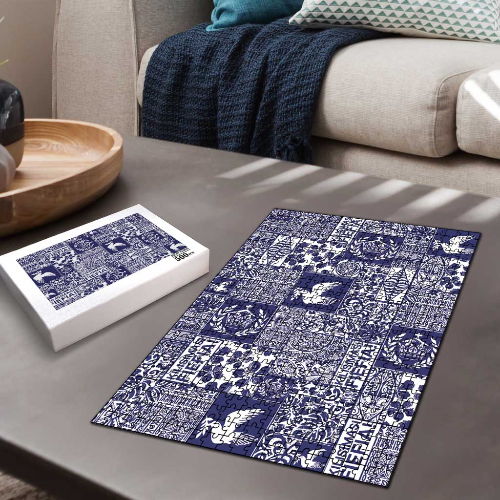 Blue Tonga Kilisimasi Fiefia Puzzle Pacific Patchwork Xmas Vibes - Polynesian Pride