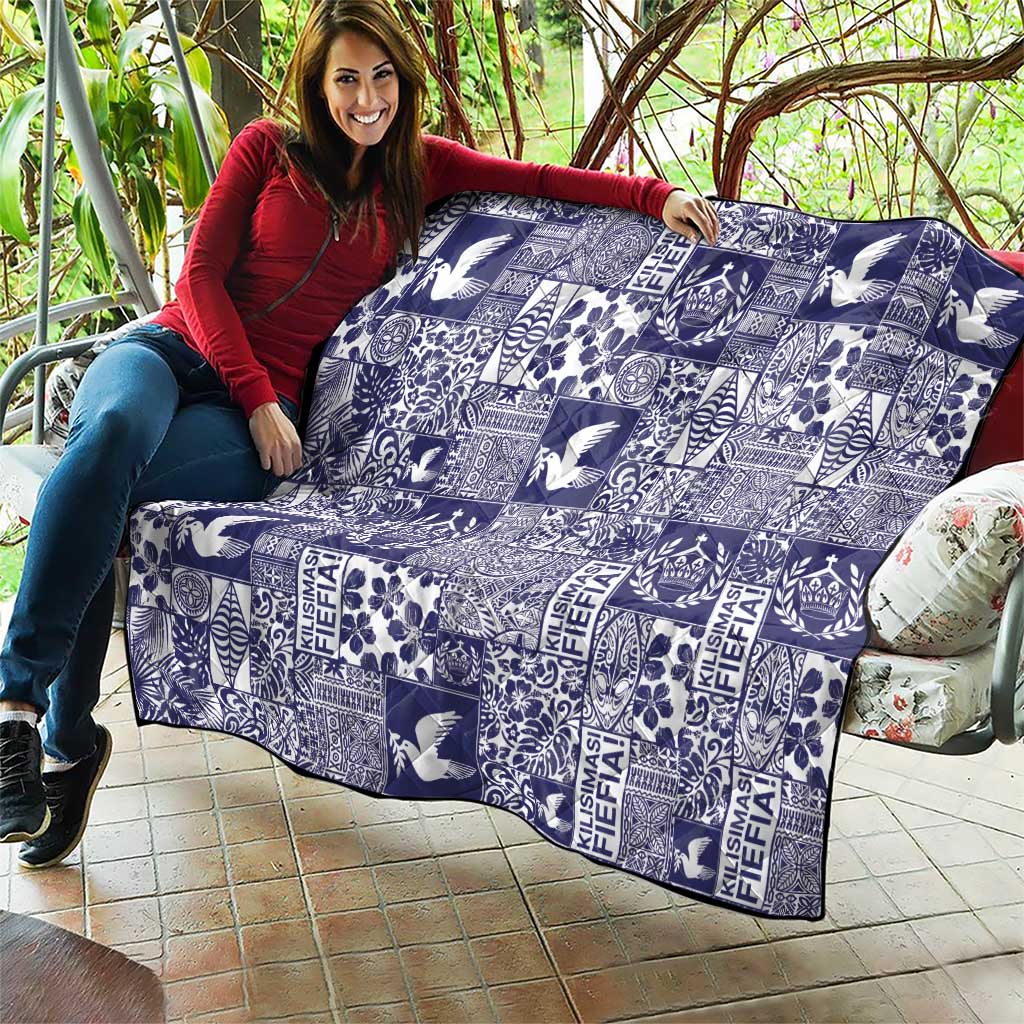 Blue Tonga Kilisimasi Fiefia Quilt Pacific Patchwork Xmas Vibes - Polynesian Pride