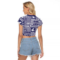 Blue Tonga Kilisimasi Fiefia Raglan Cropped T Shirt Pacific Patchwork Xmas Vibes - Polynesian Pride