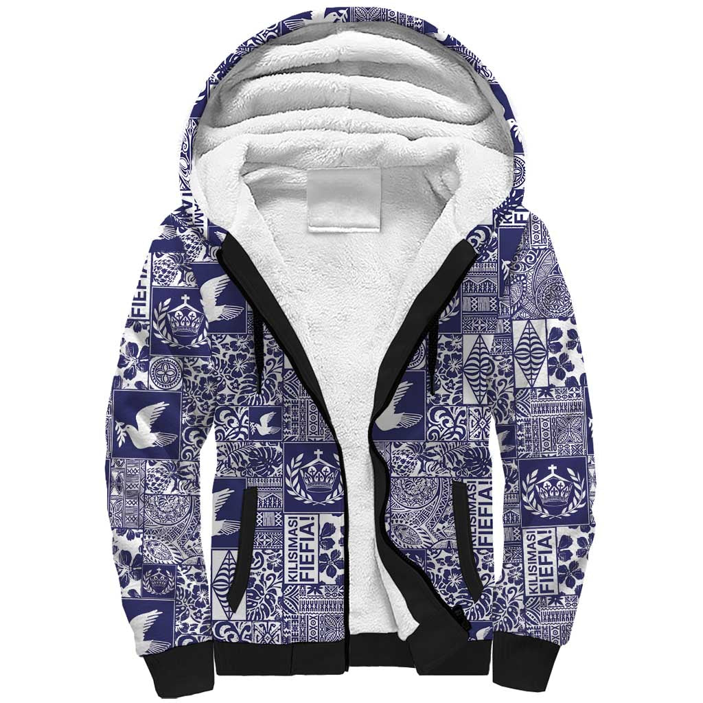 Blue Tonga Kilisimasi Fiefia Sherpa Hoodie Pacific Patchwork Xmas Vibes LT9 Unisex Blue - Polynesian Pride