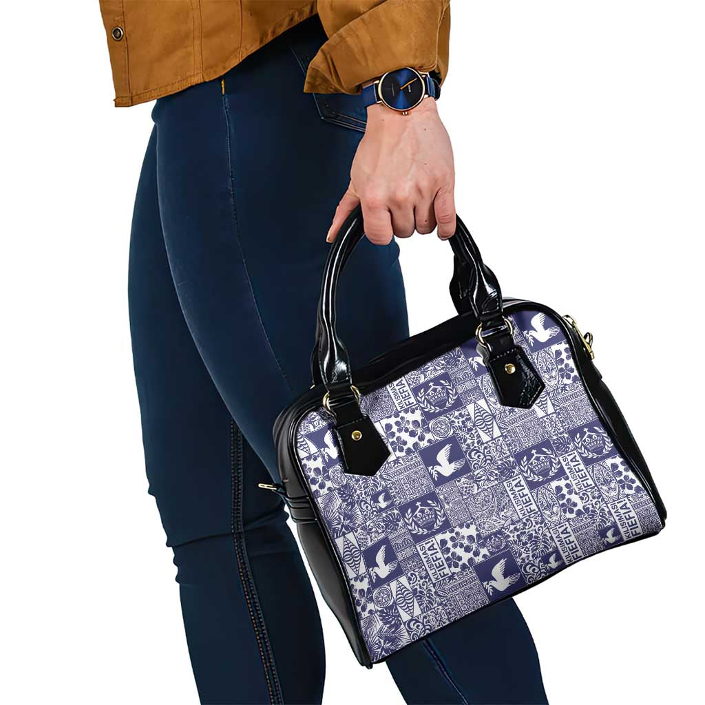 Blue Tonga Kilisimasi Fiefia Shoulder Handbag Pacific Patchwork Xmas Vibes - Polynesian Pride