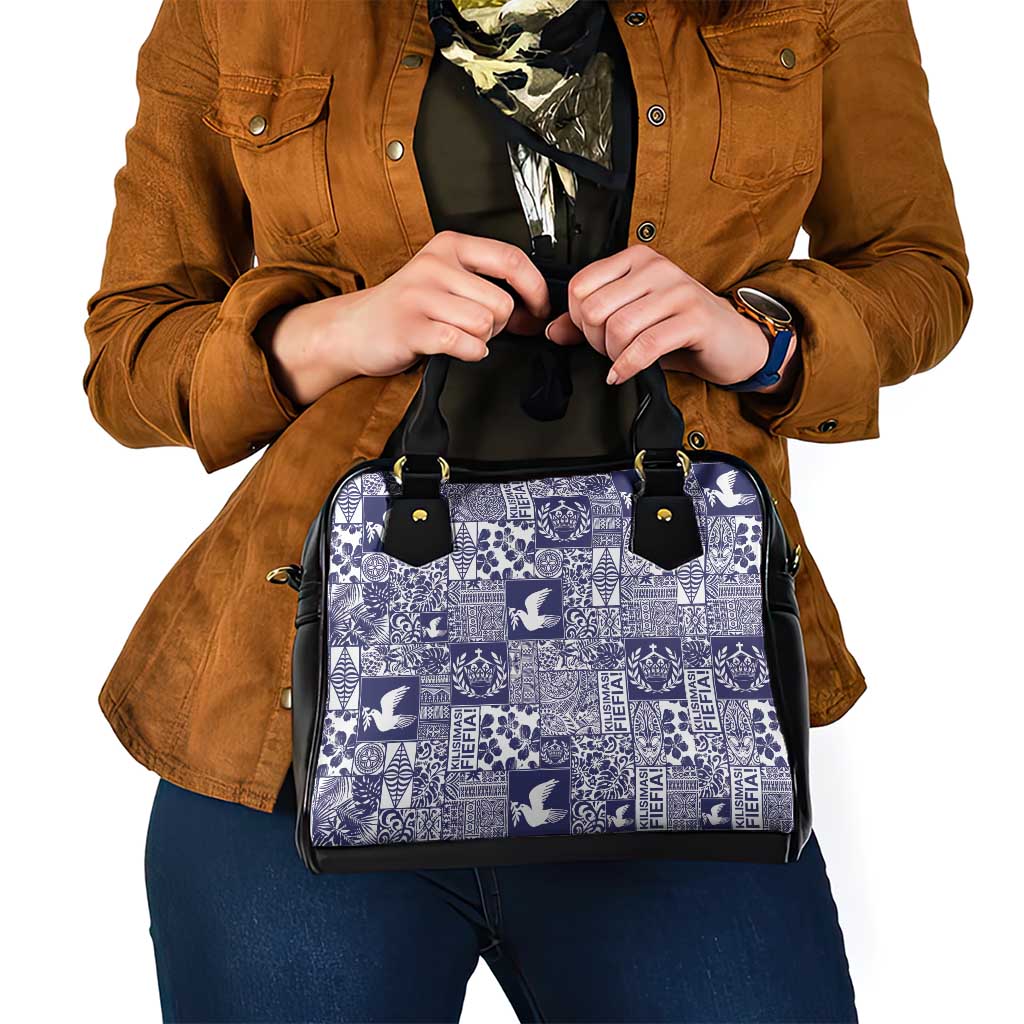 Blue Tonga Kilisimasi Fiefia Shoulder Handbag Pacific Patchwork Xmas Vibes - Polynesian Pride