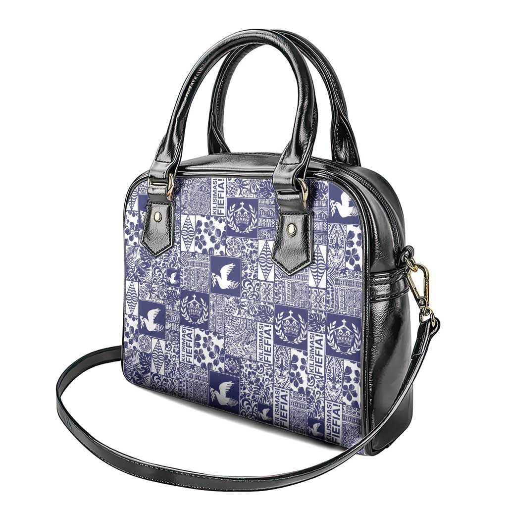 Blue Tonga Kilisimasi Fiefia Shoulder Handbag Pacific Patchwork Xmas Vibes - Polynesian Pride