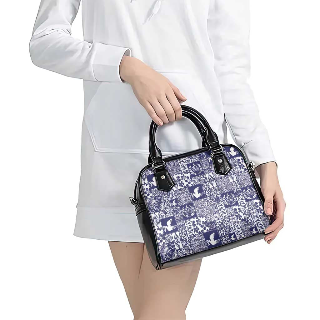 Blue Tonga Kilisimasi Fiefia Shoulder Handbag Pacific Patchwork Xmas Vibes - Polynesian Pride