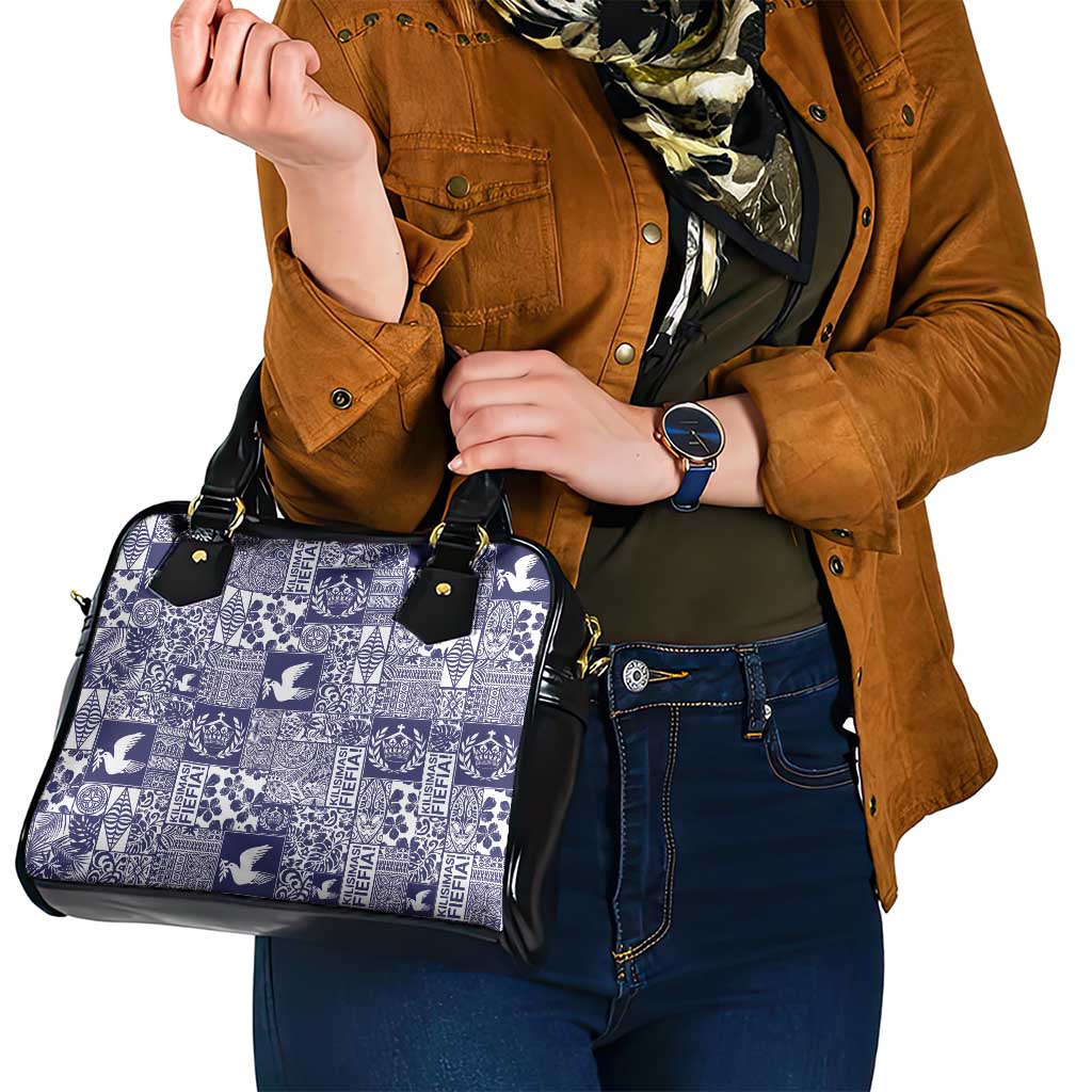 Blue Tonga Kilisimasi Fiefia Shoulder Handbag Pacific Patchwork Xmas Vibes - Polynesian Pride