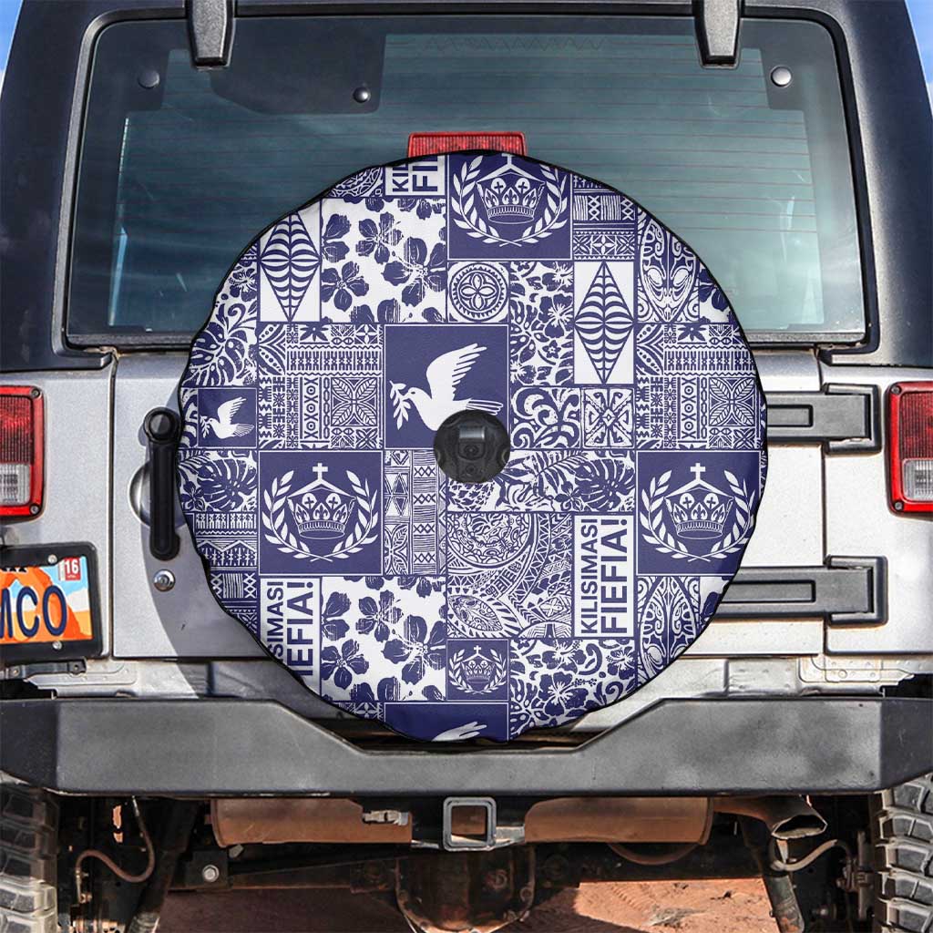 Blue Tonga Kilisimasi Fiefia Spare Tire Cover Pacific Patchwork Xmas Vibes LT9 Blue - Polynesian Pride