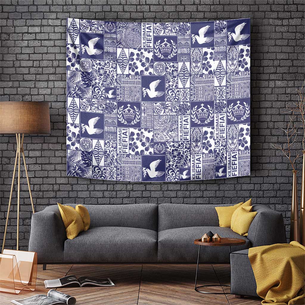 Blue Tonga Kilisimasi Fiefia Tapestry Pacific Patchwork Xmas Vibes LT9 Blue - Polynesian Pride