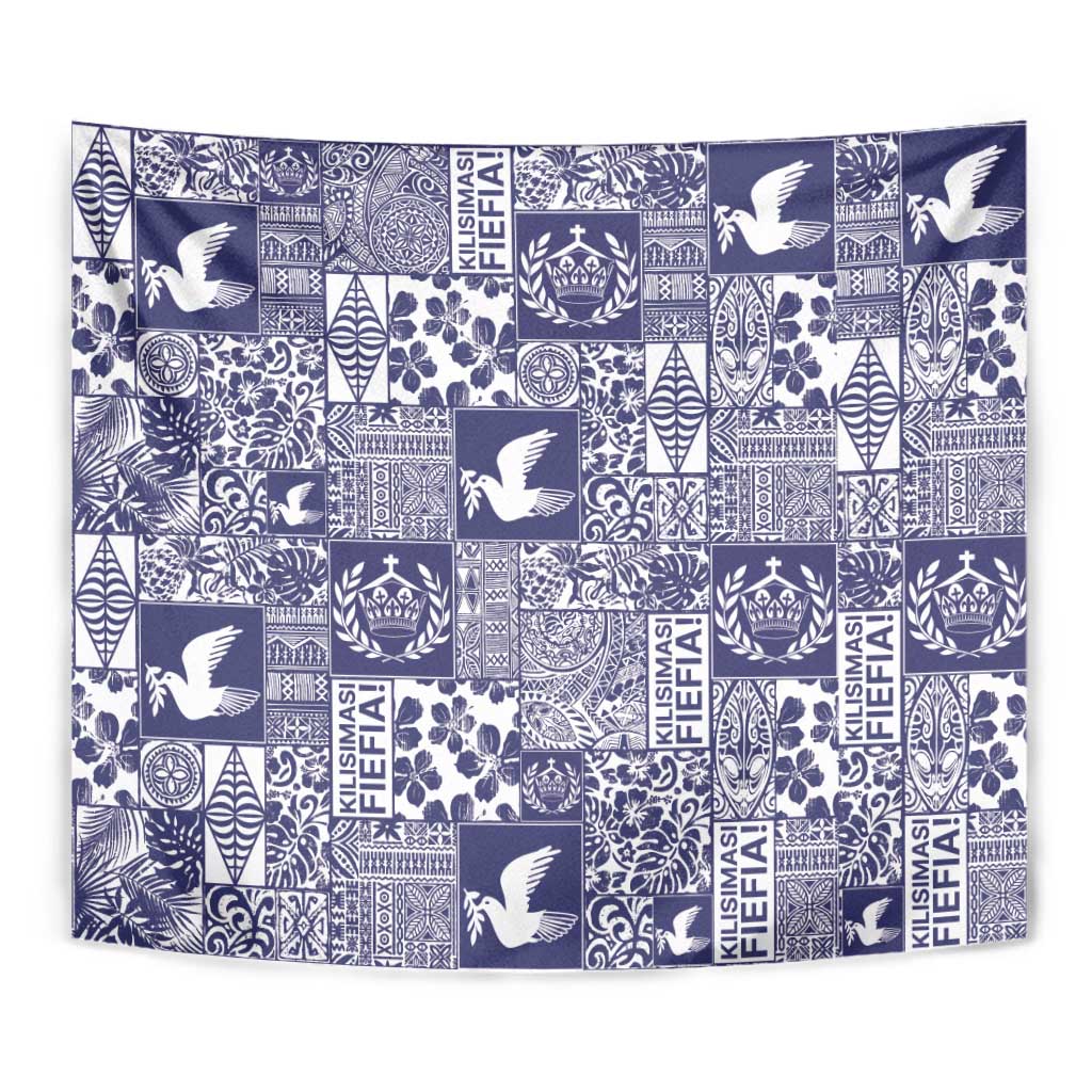 Blue Tonga Kilisimasi Fiefia Tapestry Pacific Patchwork Xmas Vibes - Polynesian Pride