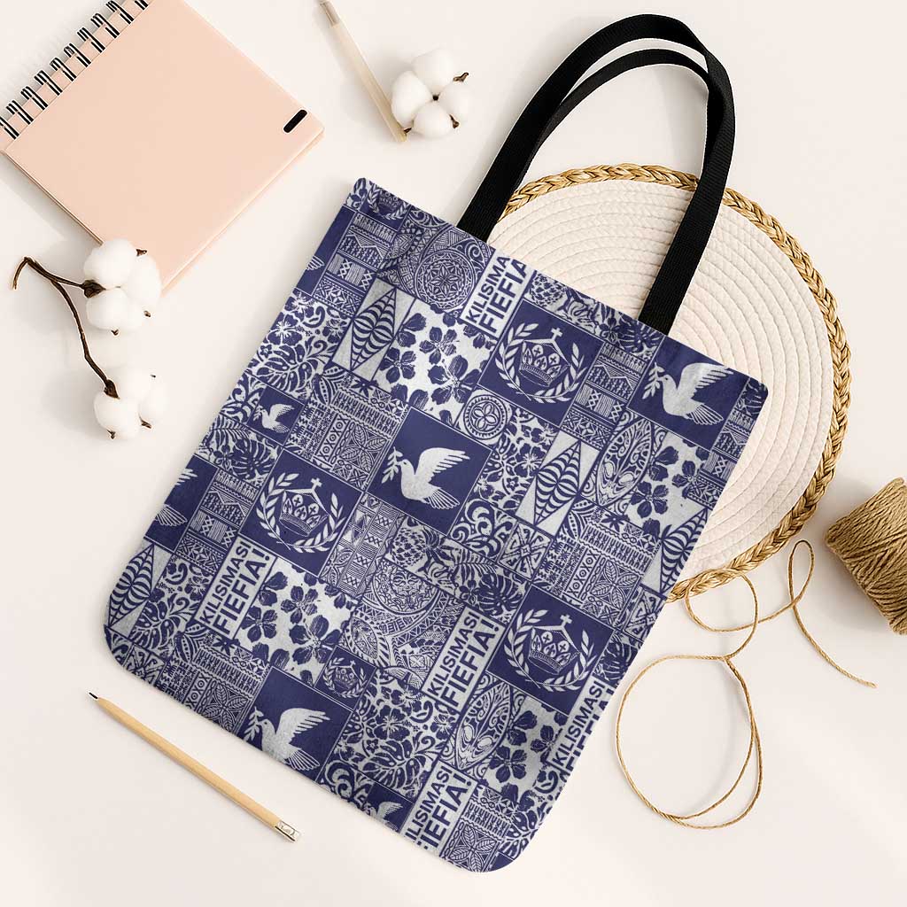 Blue Tonga Kilisimasi Fiefia Tote Bag Pacific Patchwork Xmas Vibes - Polynesian Pride
